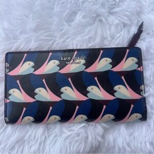 Kate Spade NY Cameron Geo Birds Large Slim Bifold Wallet EUC Retail $149